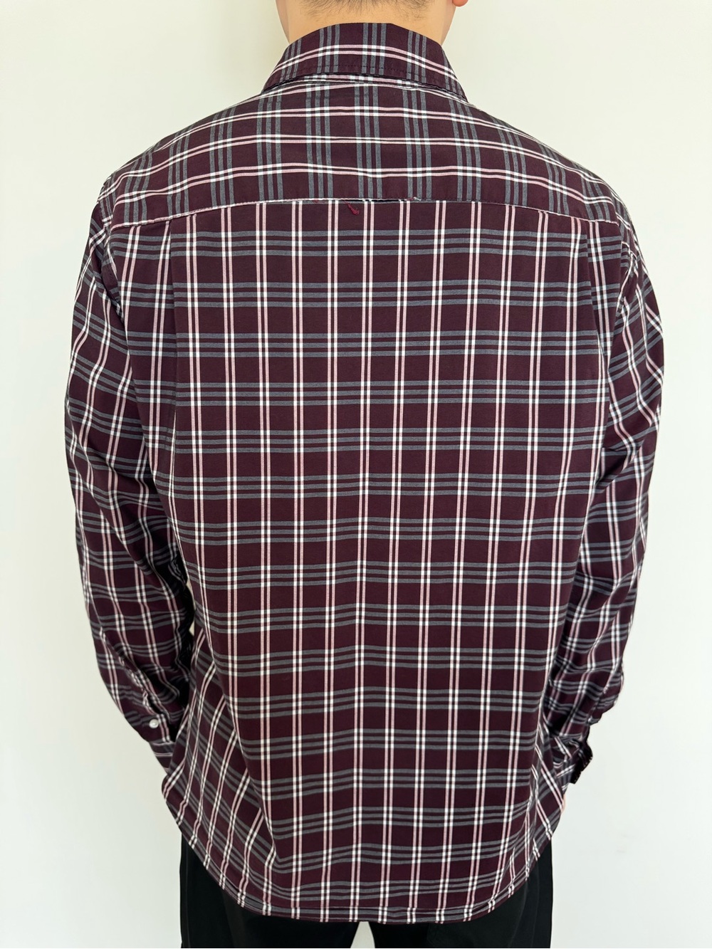 Van Heusen Maroon and White Plaid Dress Shirt